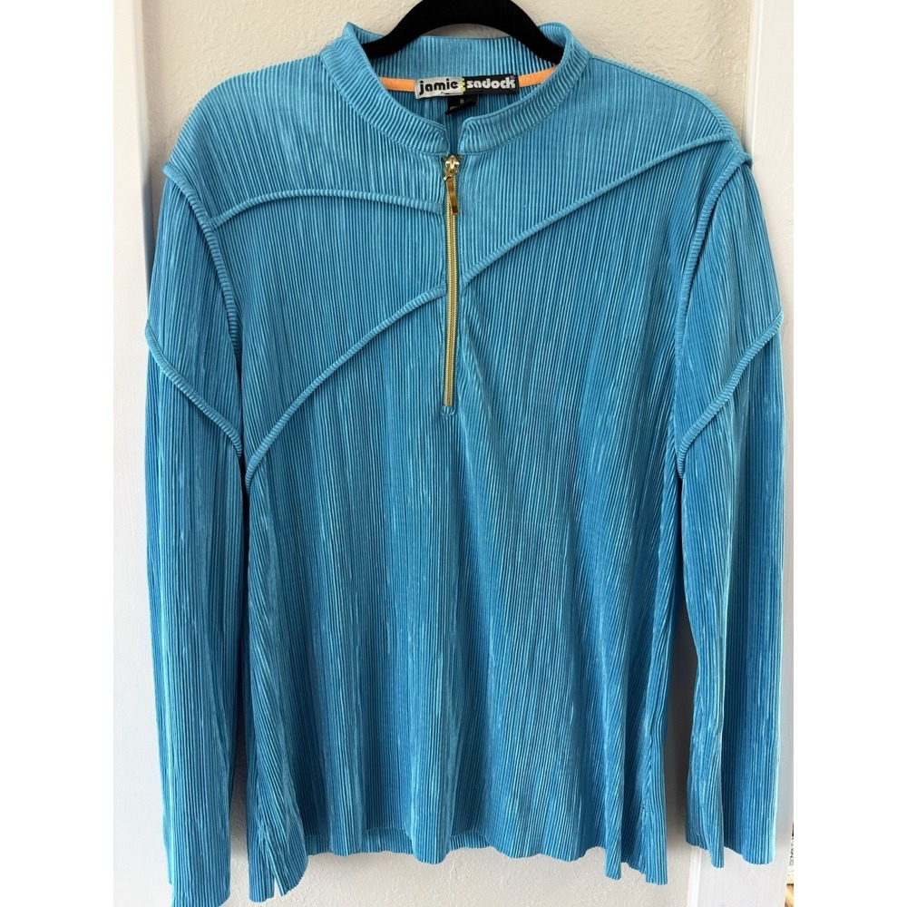 Jamie Sadock Jacket Womens XL Turquoise Blue Textured 1/4 Zip Stretch Ladies